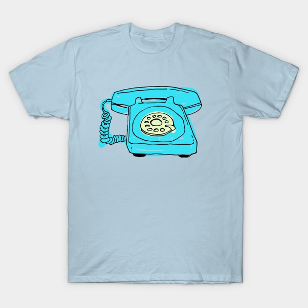 Sketchy Old Retro Rotary Phone - Teal Background T-Shirt by callingtomorrow